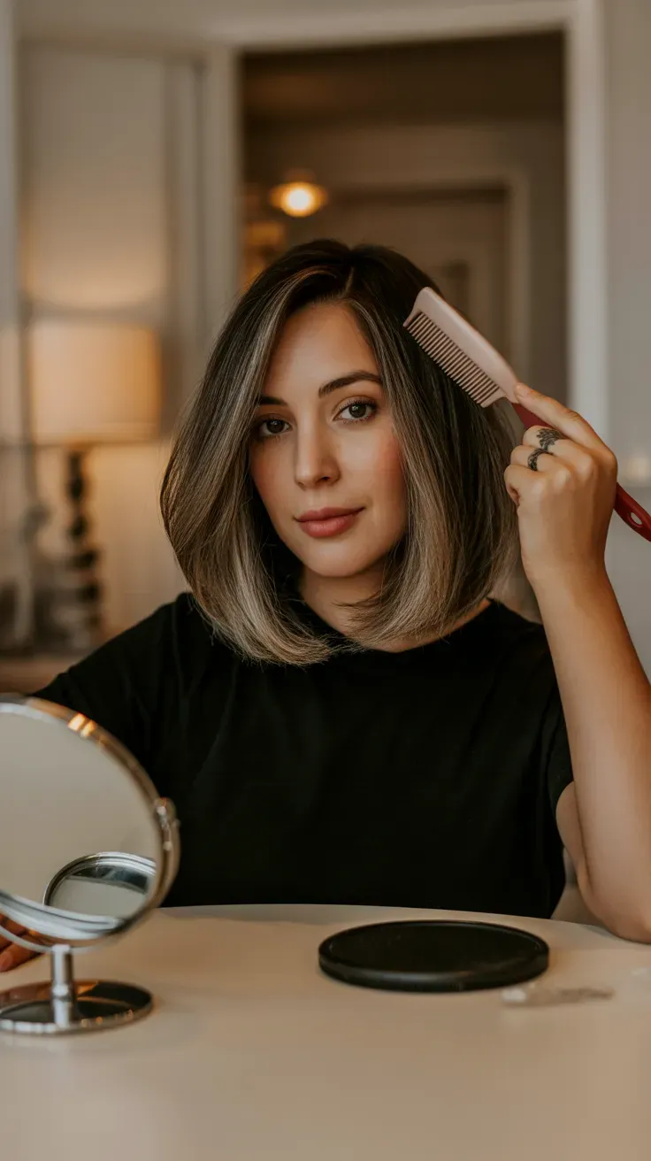 Jaw-length bob haircut on woman with fine flat hair