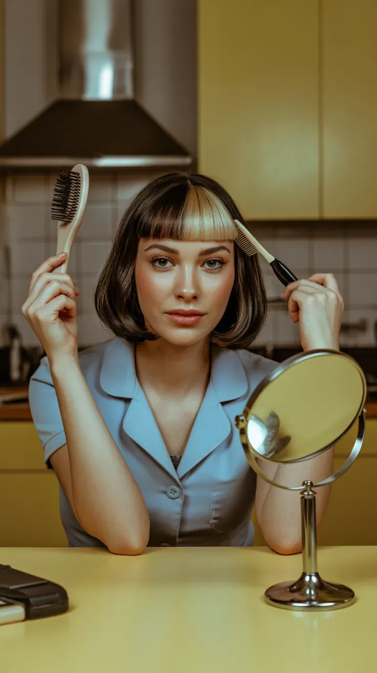 Bob haircut with micro bangs on woman with fine flat hair