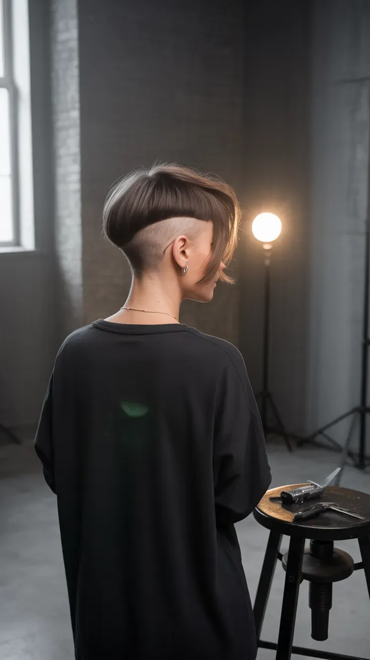 Undercut pixie haircut on woman with fine flat hair