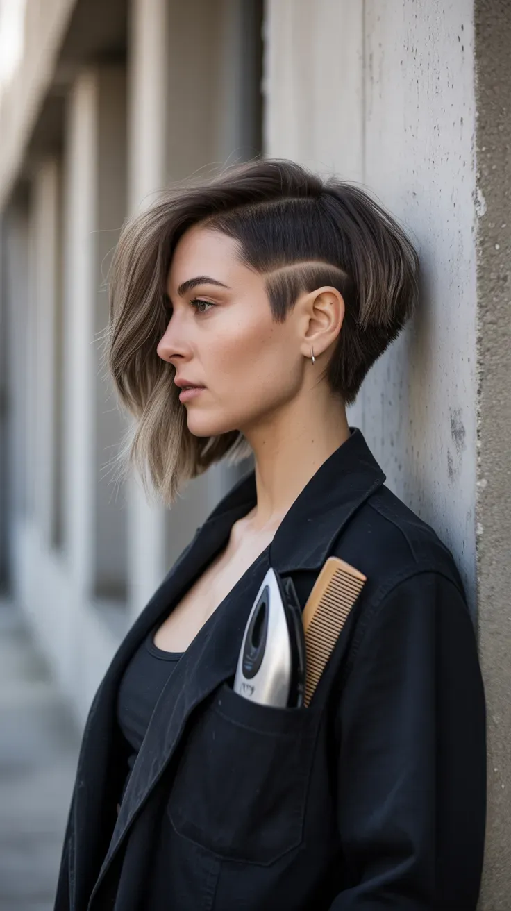 Asymmetrical layered crop haircut with uneven layers