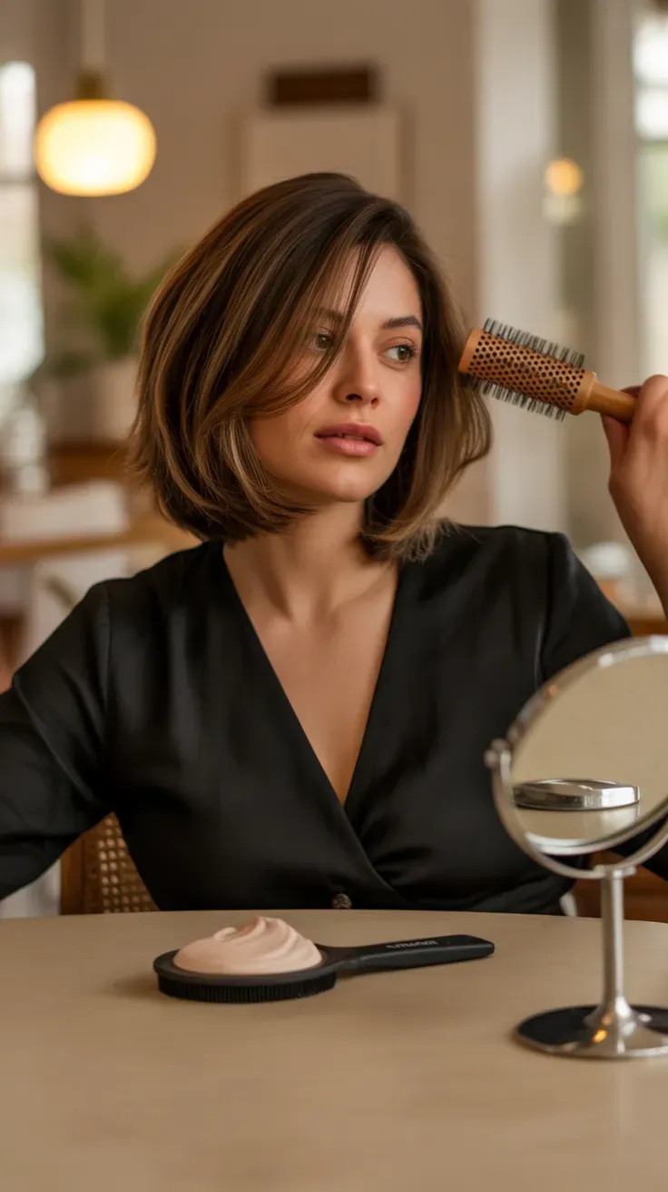 Jaw-length layered bob haircut with layered ends