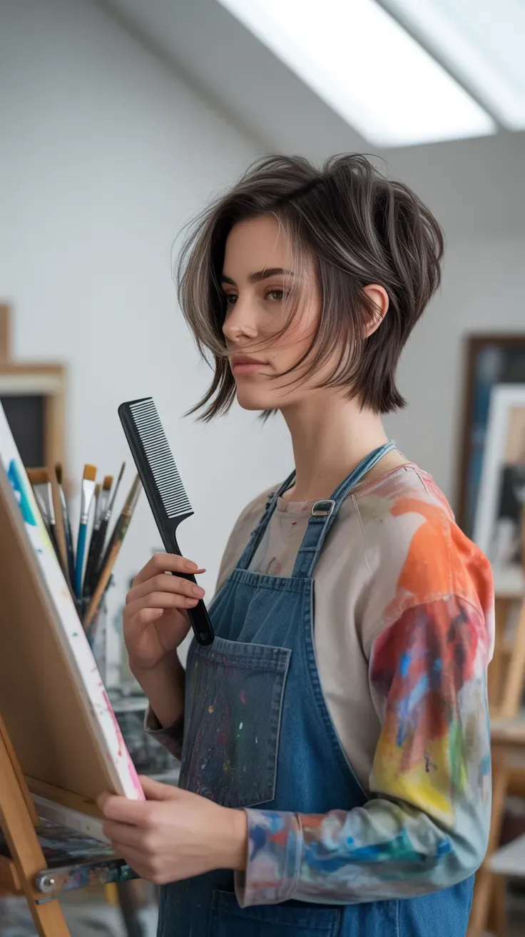 Long layered pixie haircut with grown-out textured length