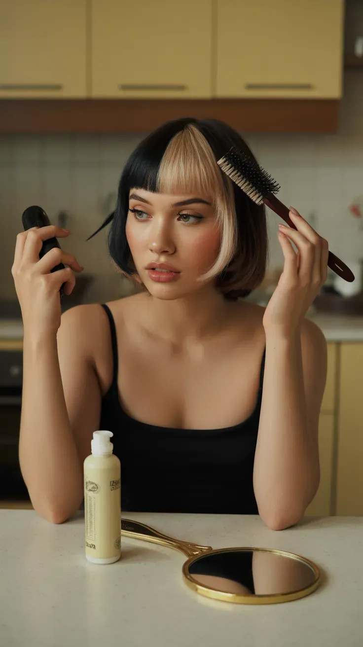 Layered crop haircut with micro bangs