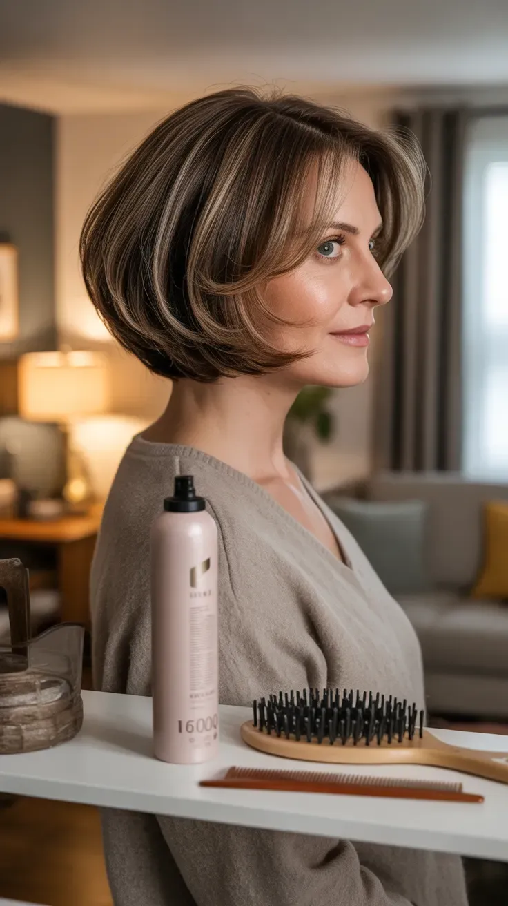 Rounded layered bob haircut with soft curved shape