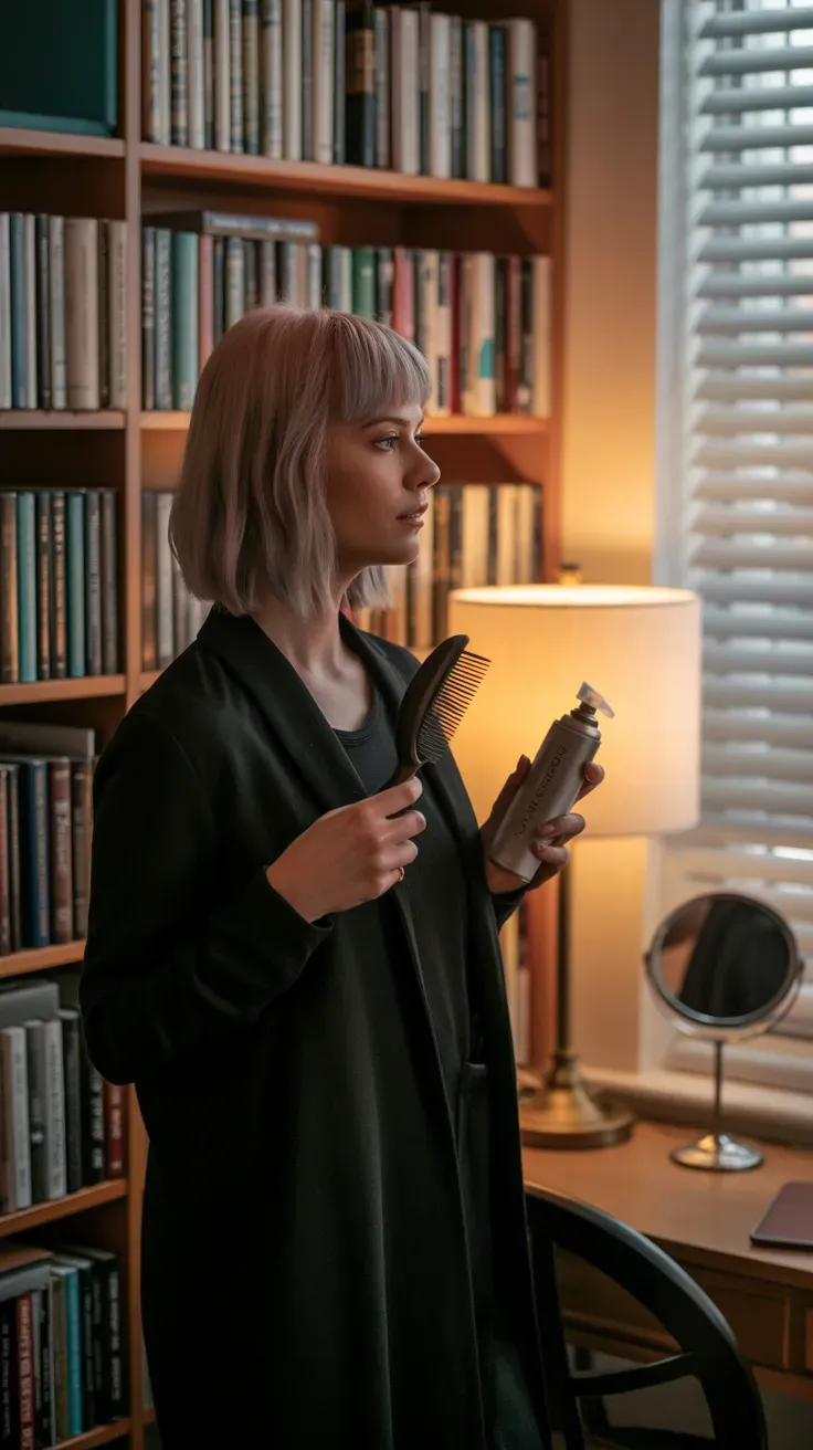 Side-swept layered crop haircut with soft curtain bangs