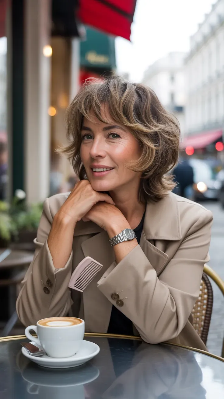 French girl shag haircut on woman over 50 with effortless layers