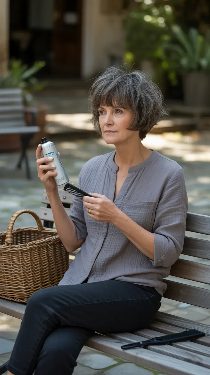 Short shag haircut with textured razored ends on woman over 50