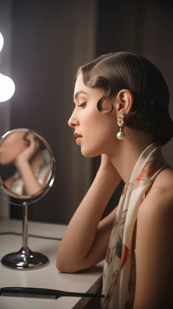Elegant woman with soft vintage-inspired finger waves close to the scalp