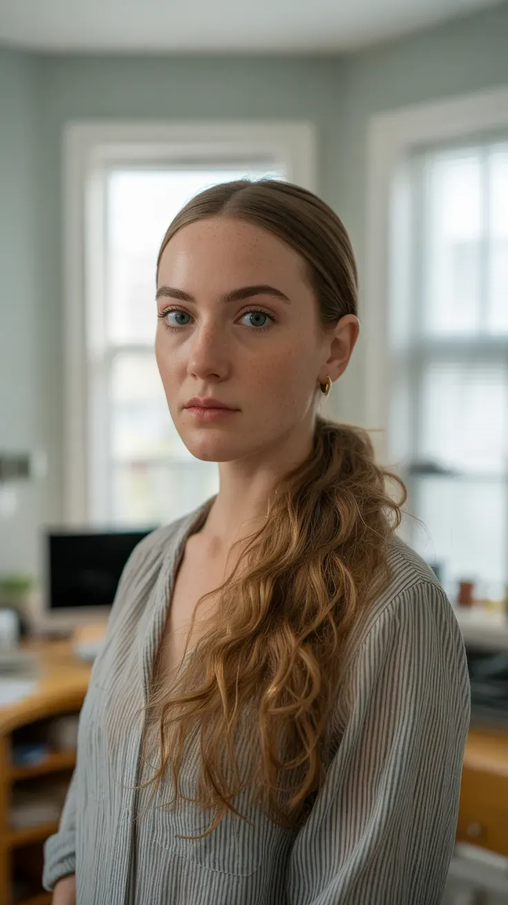 Woman with a soft side part hairstyle showing natural volume and light texture