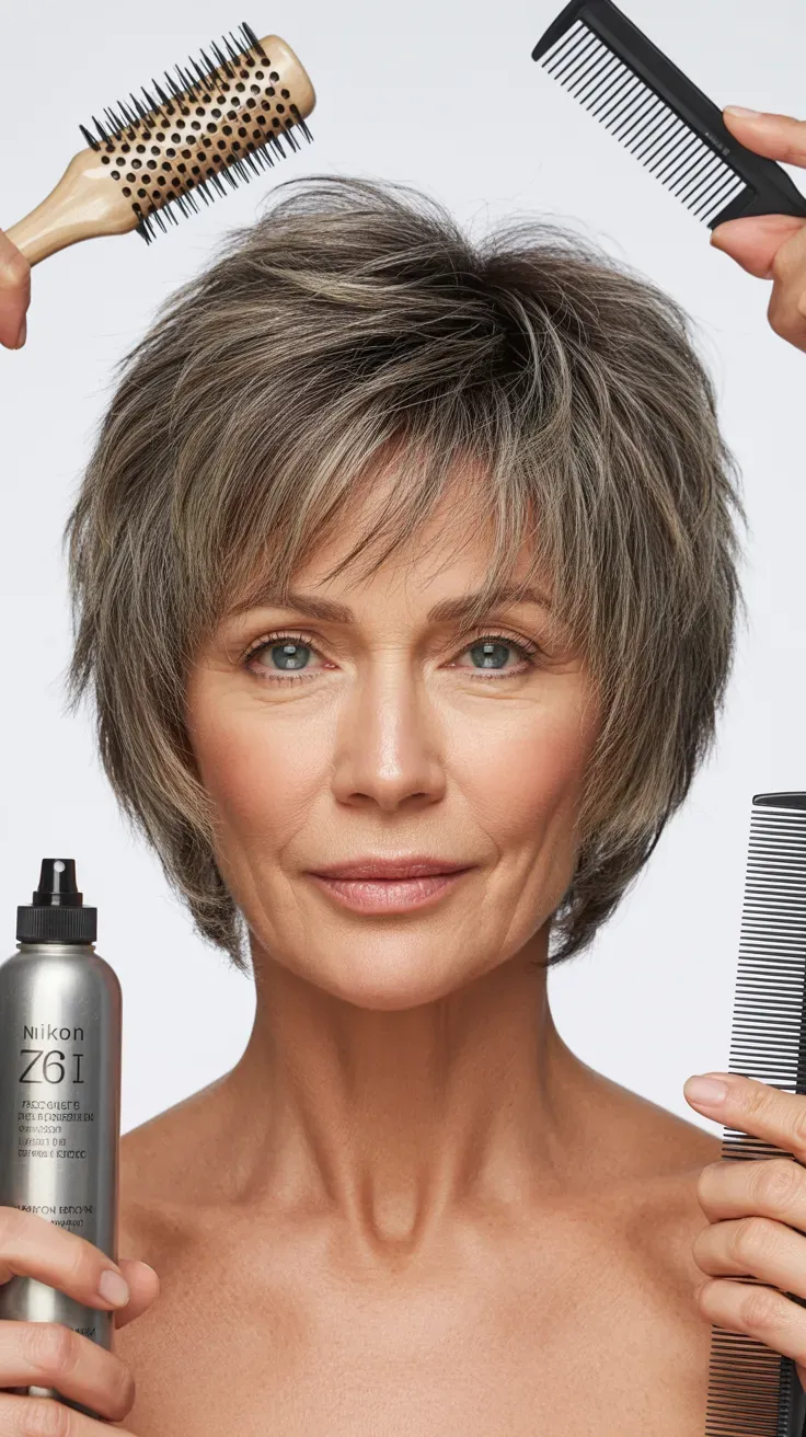 Woman over 50 with a short spiky bob combining spiked layers and bob length