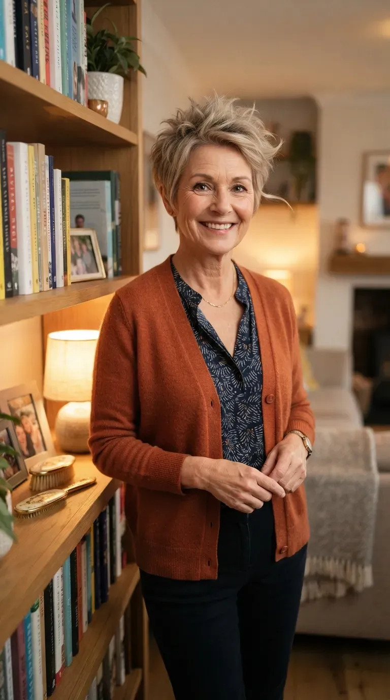 Spiky crop haircut with rounded sides on older woman