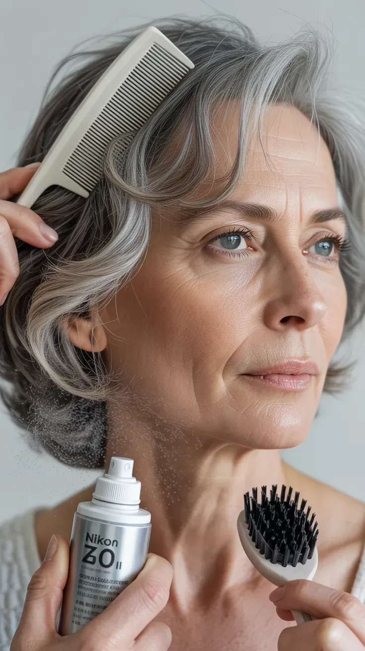 Woman over 50 with a textured crop showcasing dimensional silver tones