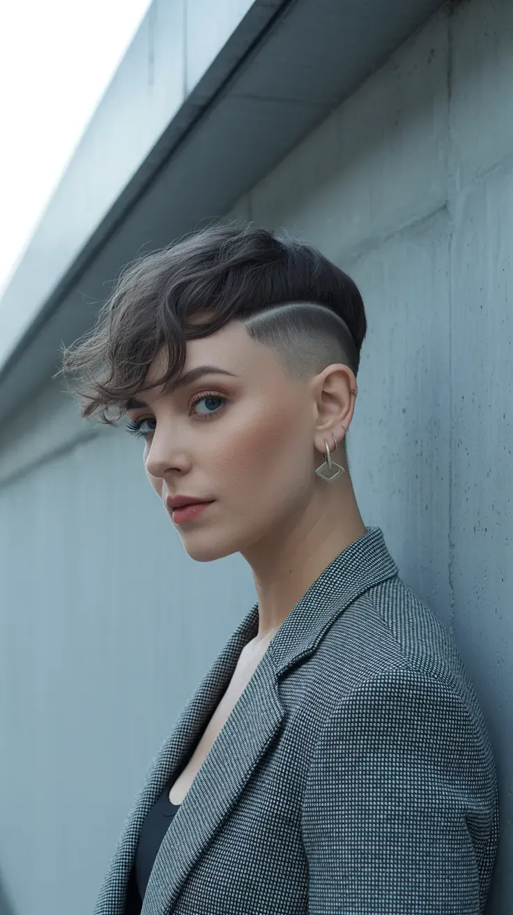 Woman with a textured crop haircut featuring a subtle undercut at the nape