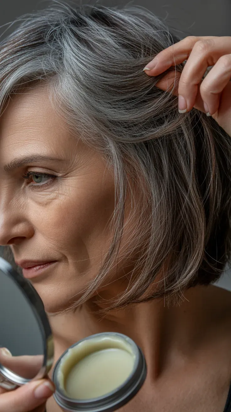 Woman over 50 with a textured medium-length cut featuring piecey, separated ends