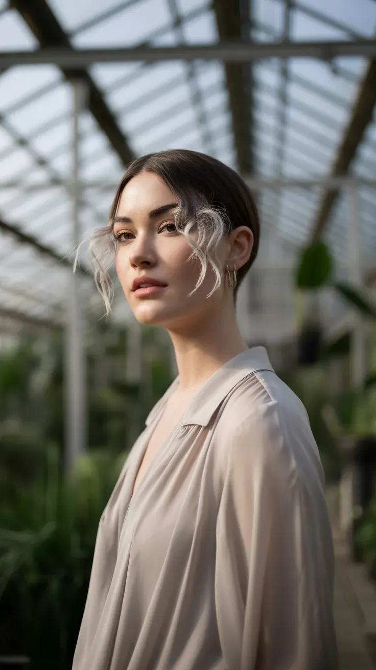 Woman with a wolf cut featuring light airy face-framing pieces around the cheeks