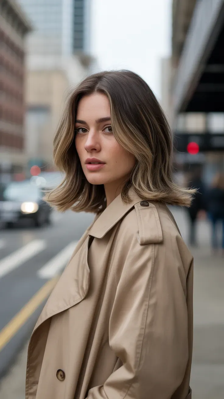 Woman with a wolf cut featuring soft feathered layers throughout the mid-lengths
