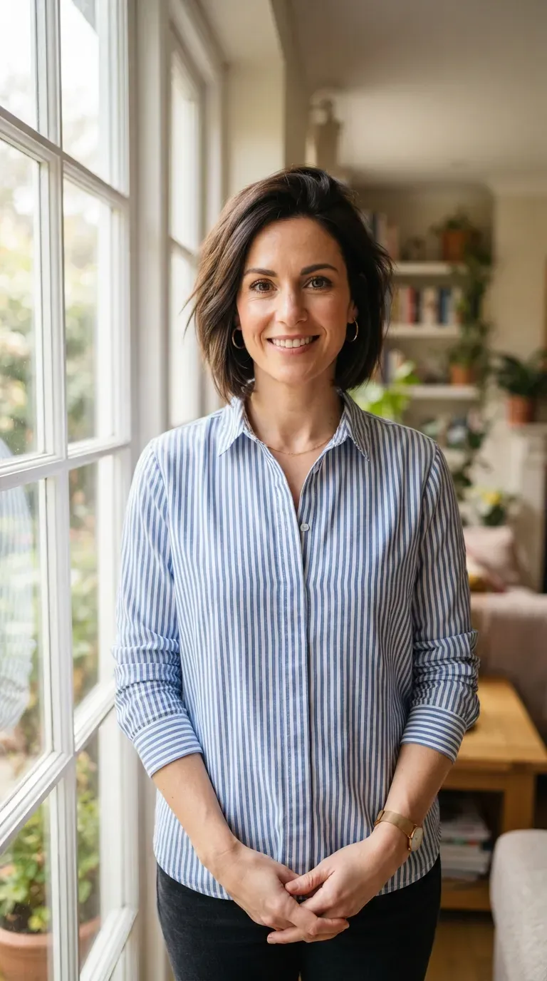 Woman with an angled bob showing visible lift and volume at the roots