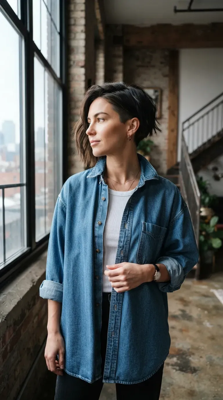Woman with an angled bob featuring a subtle undercut at the nape