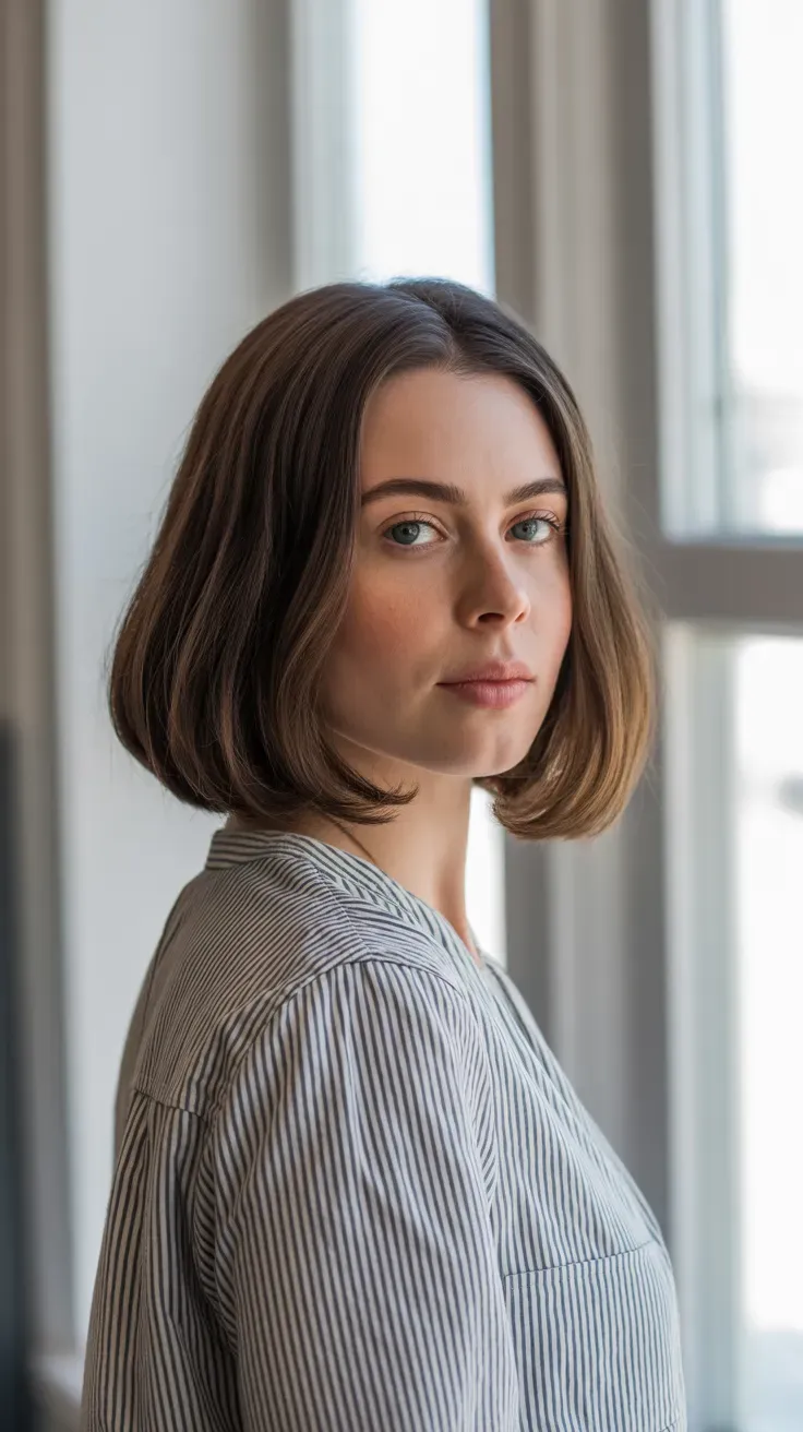 Woman with a chin-length bob showing visible lift and volume at the roots