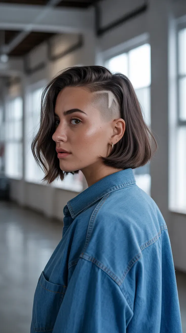 Woman with a chin-length bob featuring a subtle undercut at the nape