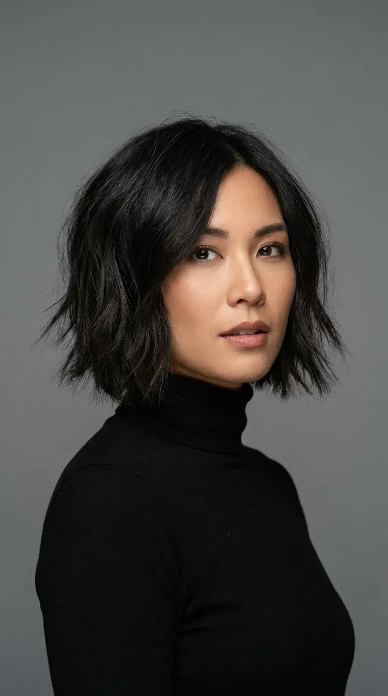 Woman with a choppy bob featuring textured piecey ends