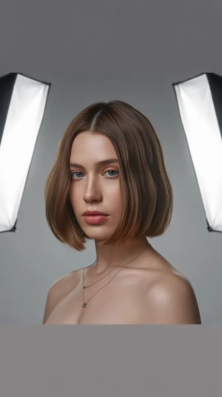 Woman with a choppy bob styled with a smooth glossy finish