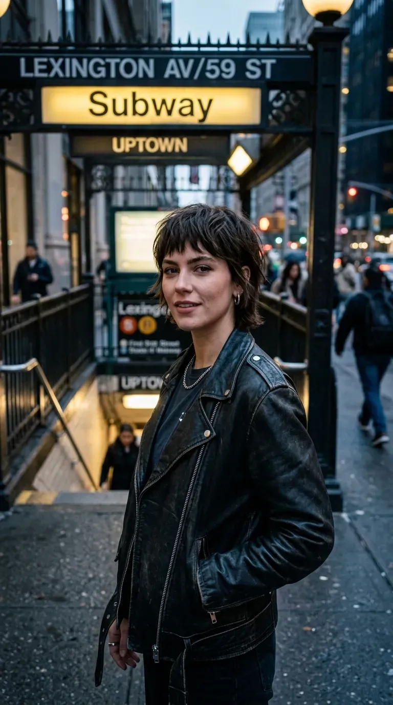 Woman with a choppy bob styled with defined piecey bangs using texturizing paste