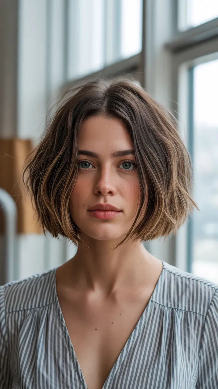 Woman with a choppy bob showing visible lift and volume at the roots
