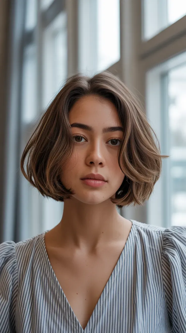 Woman with a choppy bob showing visible lift and volume at the roots