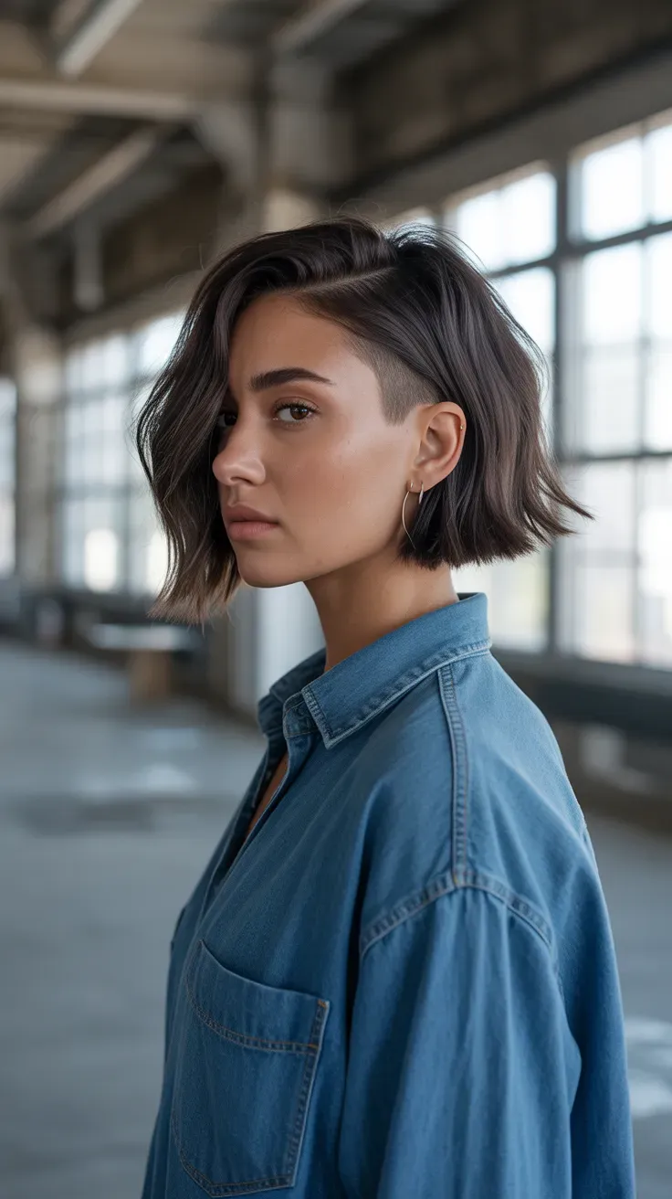 Woman with a choppy bob featuring a subtle undercut at the nape