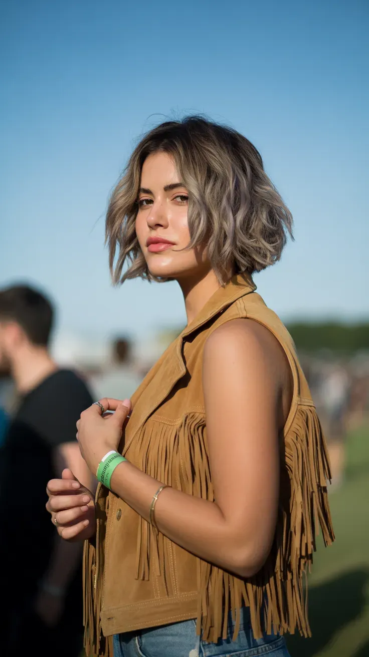 Woman with a choppy bob styled with loose tousled texture throughout