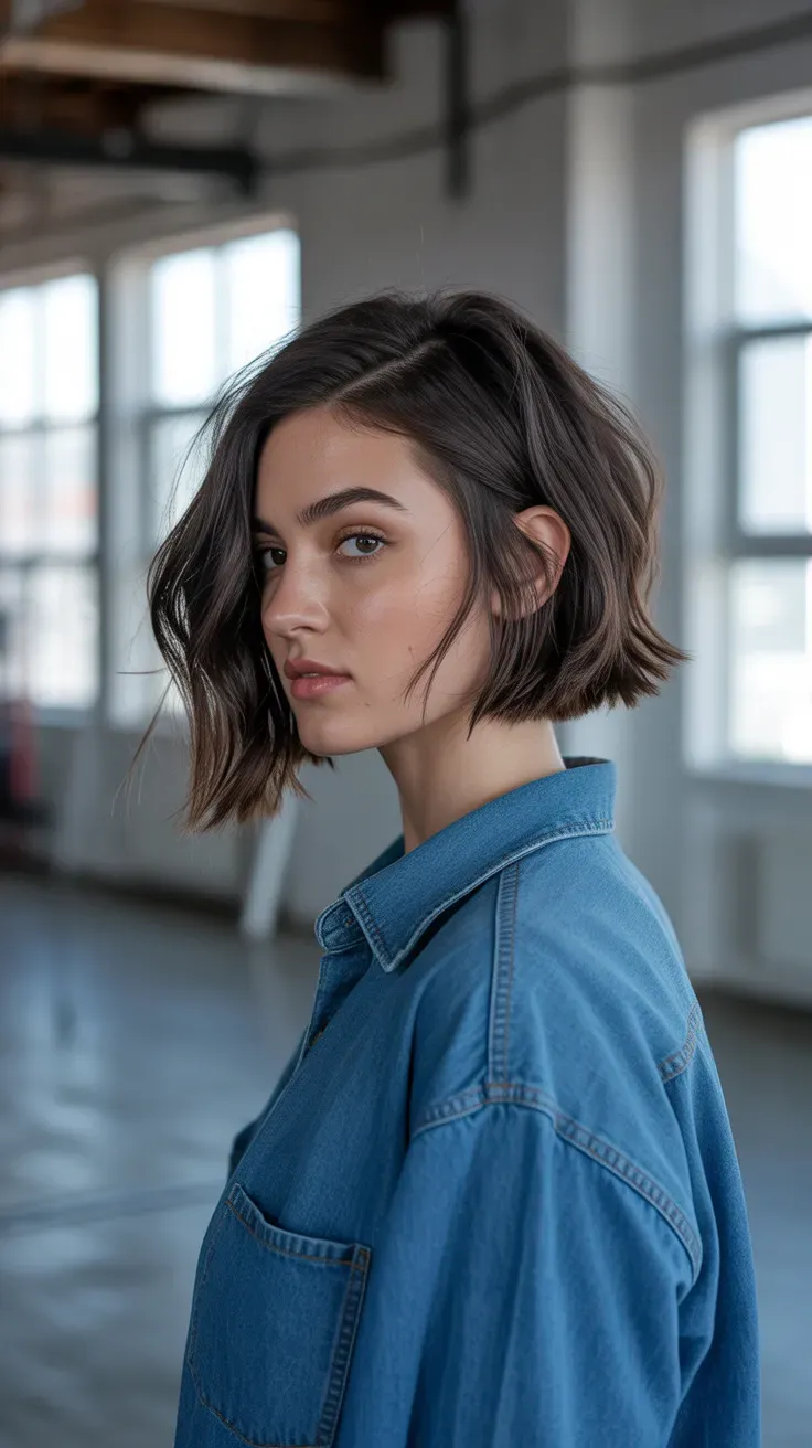 Woman with a choppy bob featuring a subtle undercut at the nape