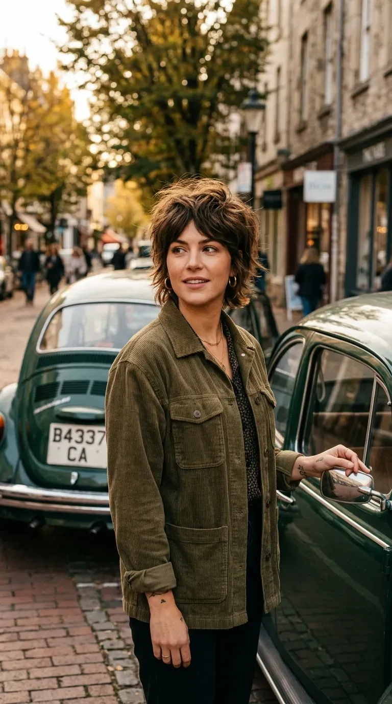 Woman with a choppy layered bob styled with soft beachy waves