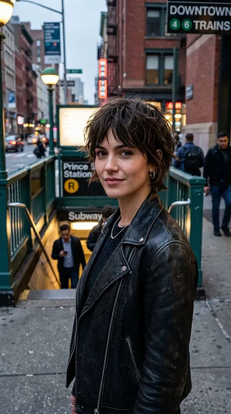 Woman with a choppy layered bob styled with defined piecey ends using texturizing paste