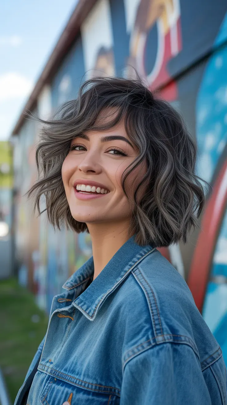 Woman with a choppy shag-inspired bob featuring heavy layering throughout