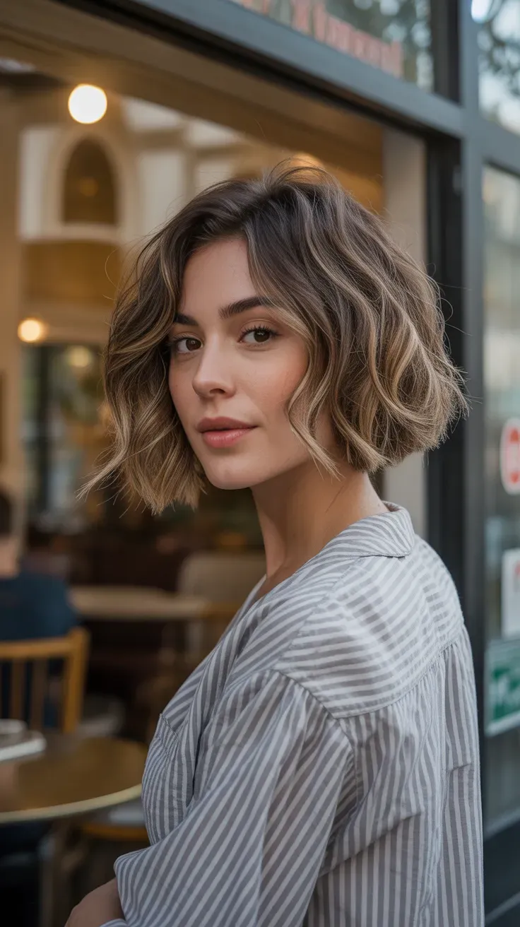 Woman with a choppy bob styled with soft natural waves