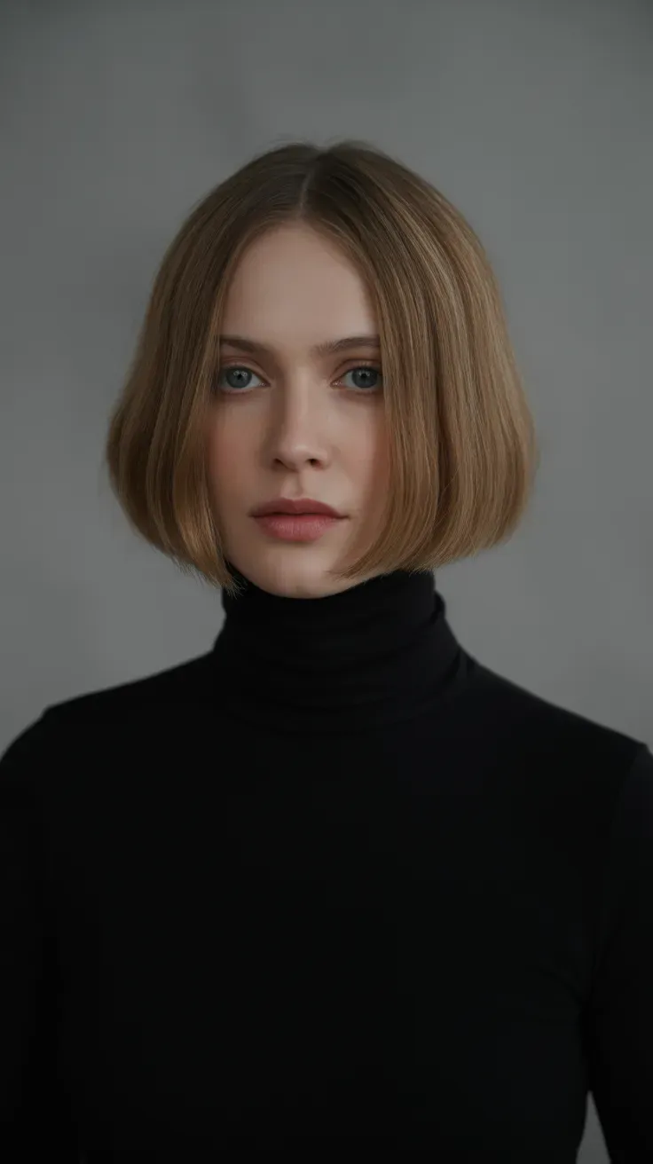 Woman with a classic blunt chin-length bob