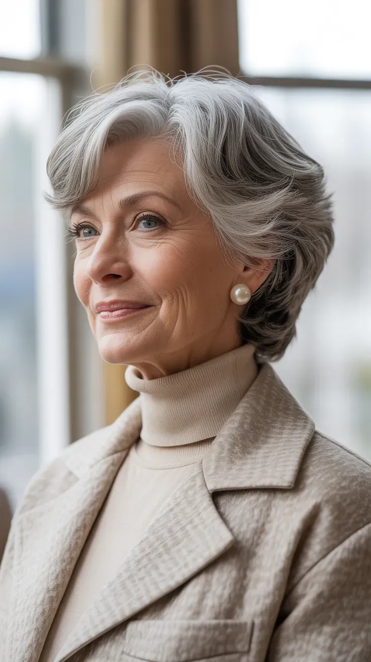 Woman with a classic choppy bob featuring textured piecey ends