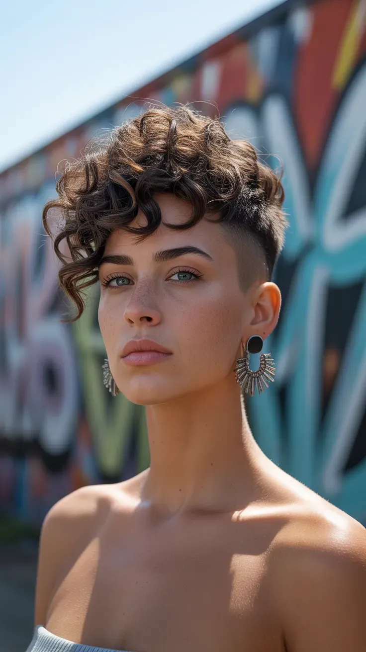 Woman with a curly pixie showing defined, elongated twist-out texture