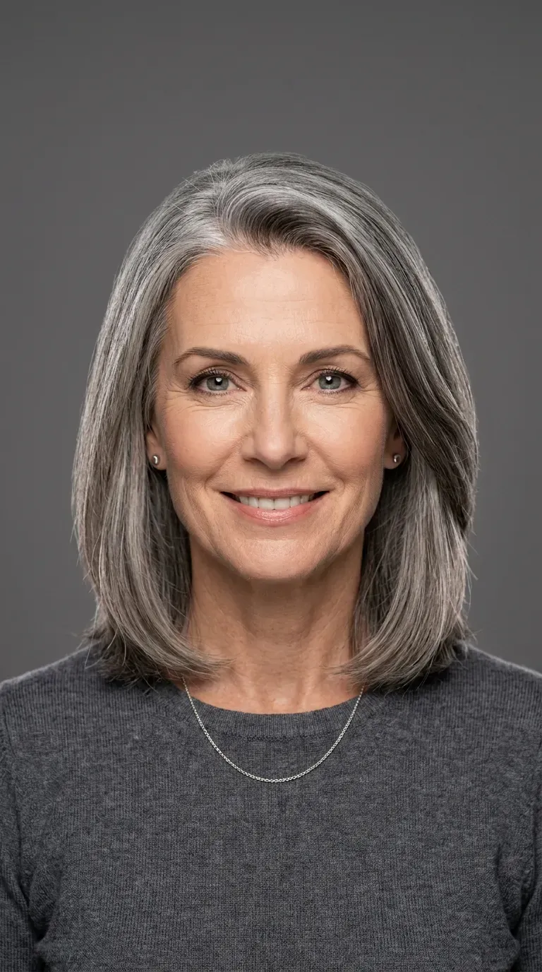 Woman with gray hair featuring cool ash-toned lowlights