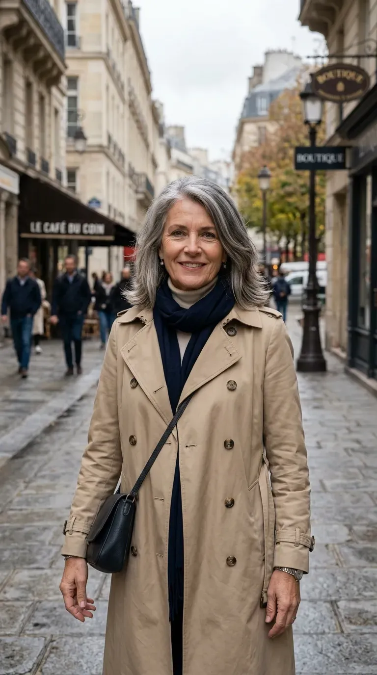 Woman with gray hair featuring lowlights in several different depths of tone