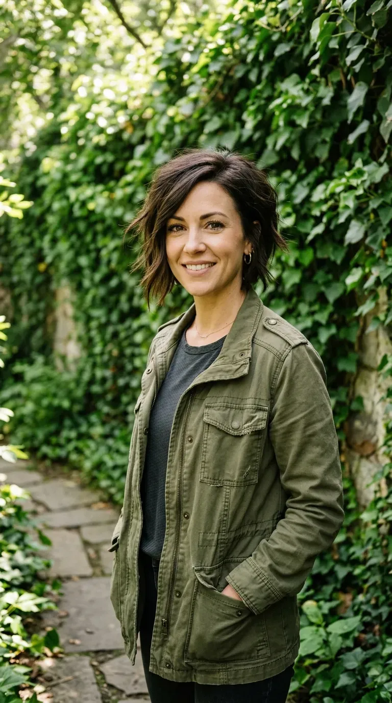 Woman with a choppy inverted bob featuring soft razor-cut ends for added texture
