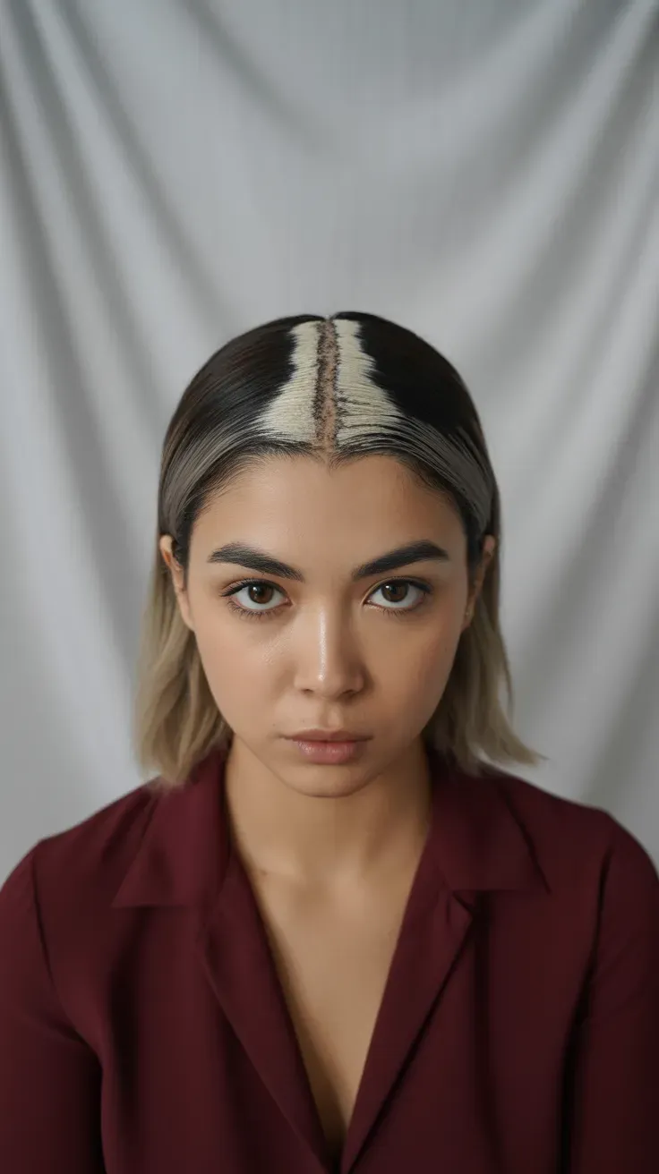Woman with medium-length hair styled with a symmetrical center part