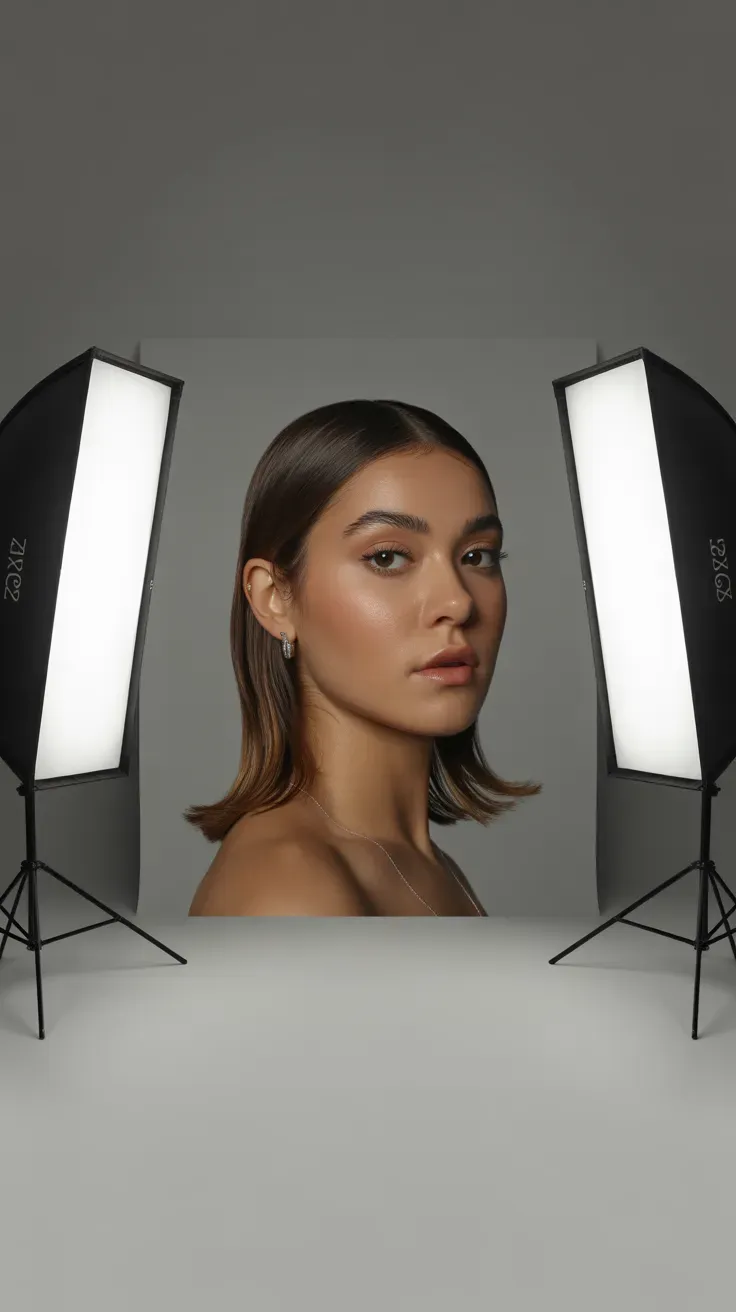 Woman with medium-length hair styled with a smooth glossy finish
