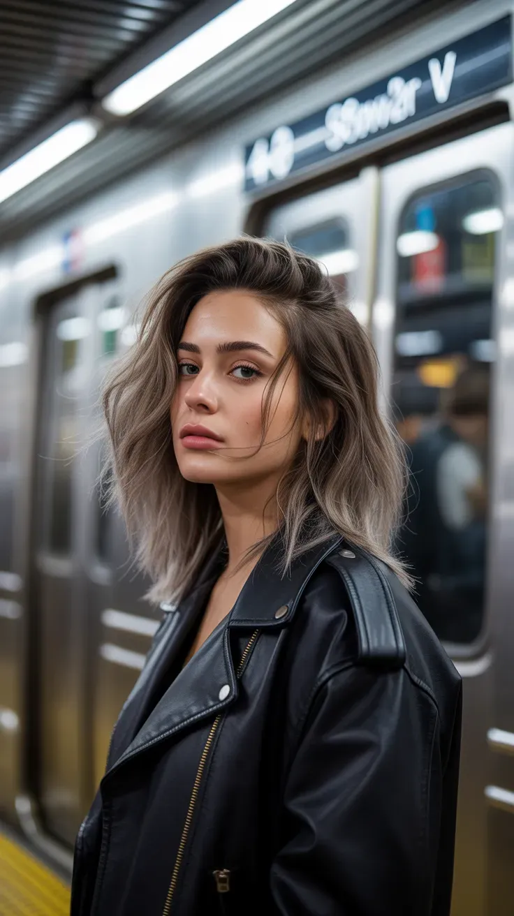 Woman with medium-length hair styled with defined piecey ends using texturizing paste