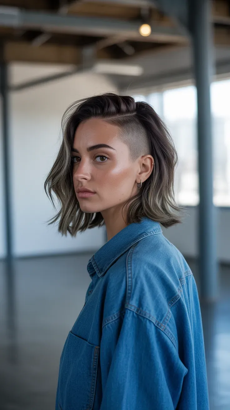 Woman with medium-length hair featuring a subtle undercut at the nape