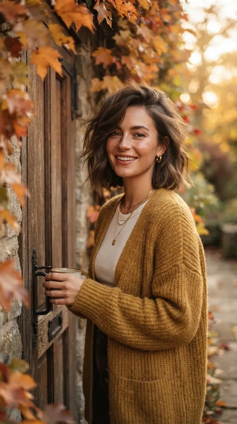 Woman with a messy bob styled with a dramatic deep side part and lifted roots
