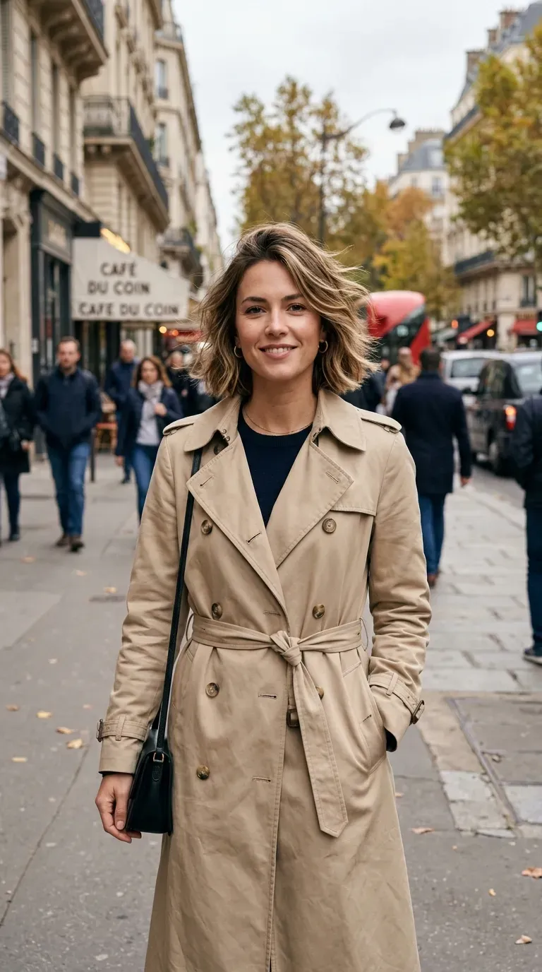 Woman with a messy bob featuring soft feathered layers throughout