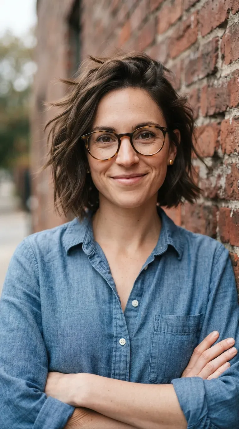 Woman with a messy bob featuring a matte, non-shiny textured finish