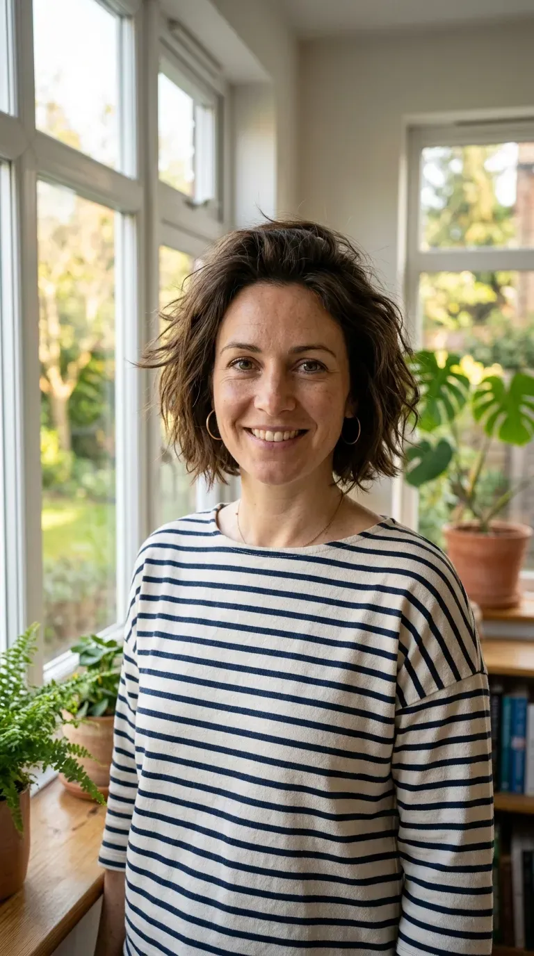 Woman with a messy bob showing visible lift and volume at the roots